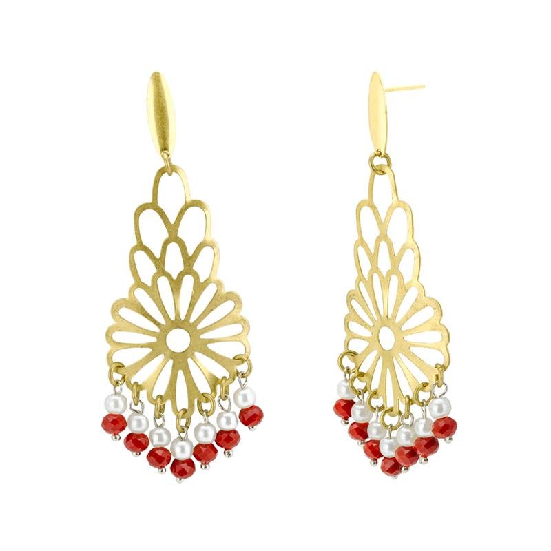 BRINCO FORTUNATO ACESSÓRIO FLORAL COM PÉROLAS E MIÇANGAS NO BRUTO