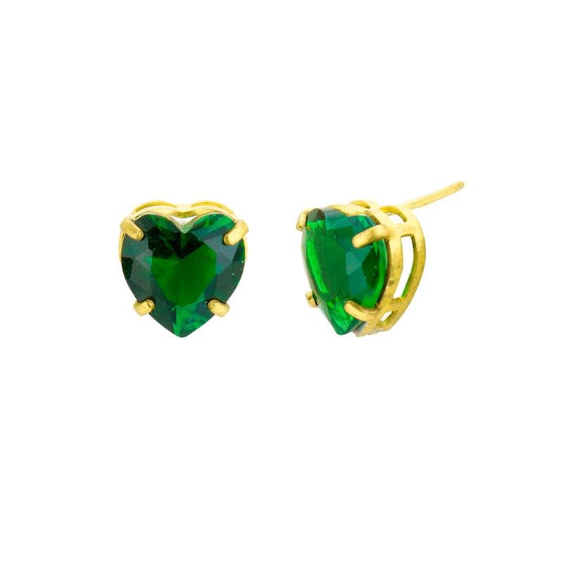 BRINCO FORTUNATO CORAÇÃO DE ZIRCÔNIA 10MM EM GALERIA 4 GARRAS NO BRUTO