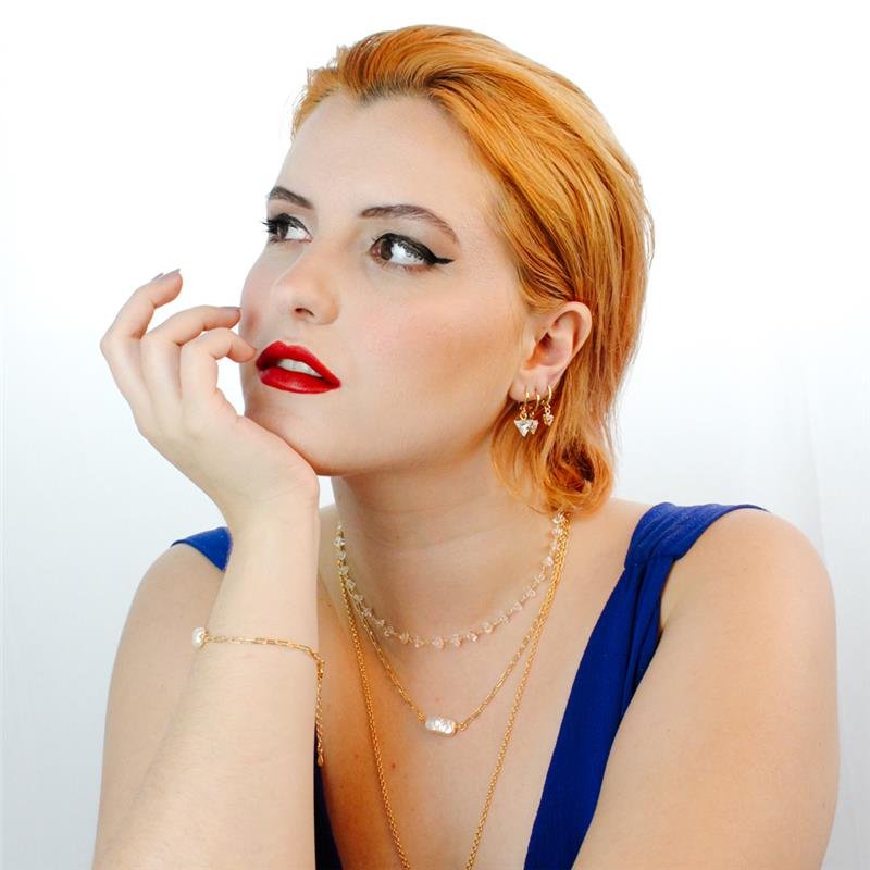 BRINCO FORTUNATO ARGOLINHA COM TRIÂNGULO DE ZIRCÔNIA 8MM CRISTAL NO BRUTO