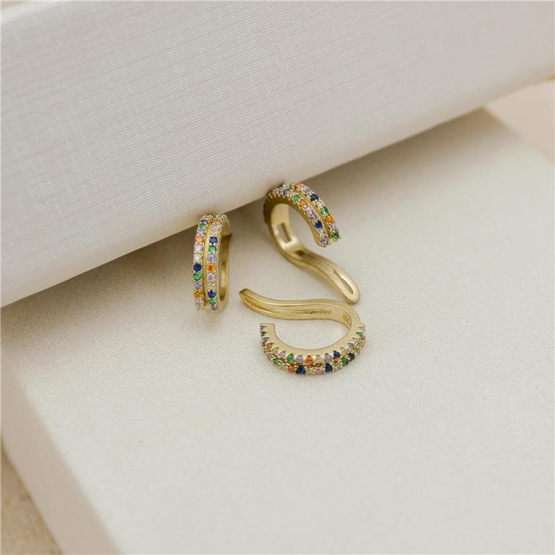 PIERCING FAKE FORTUNATO CRAVEJADO DUPLO ZIRCÔNIAS MULTICOLOR NO BRUTO