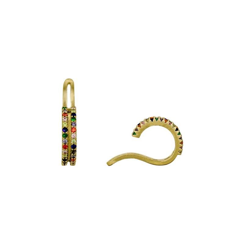 PIERCING FAKE FORTUNATO CRAVEJADO DUPLO ZIRCÔNIAS MULTICOLOR NO BRUTO