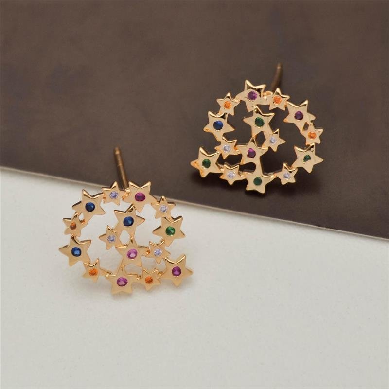 BRINCO FORTUNATO ESPIRAL DE ESTRELAS COM ZIRCÔNIA MULTICOLOR NO BRUTO