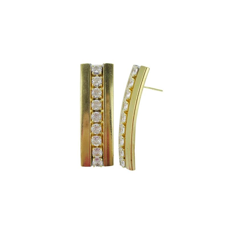 BRINCO FORTUNATO TUBO CURVO COM ZIRCÔNIAS CRISTAL 40MM NO BRUTO