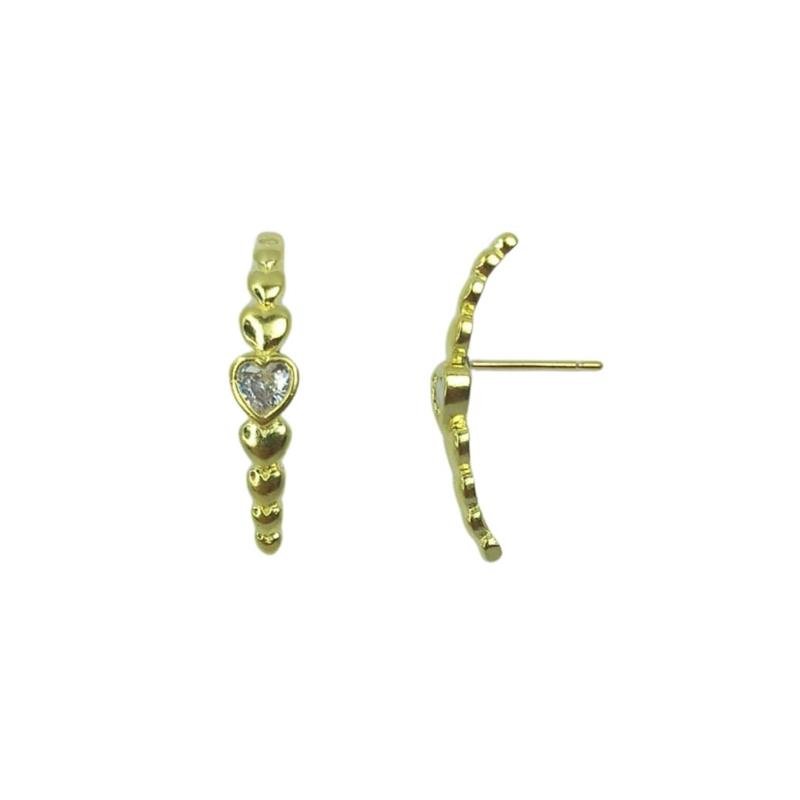 BRINCO FORTUNATO CURVO COM CORAÇÕES E ZIRCÔNIA CRISTAL NO BRUTO