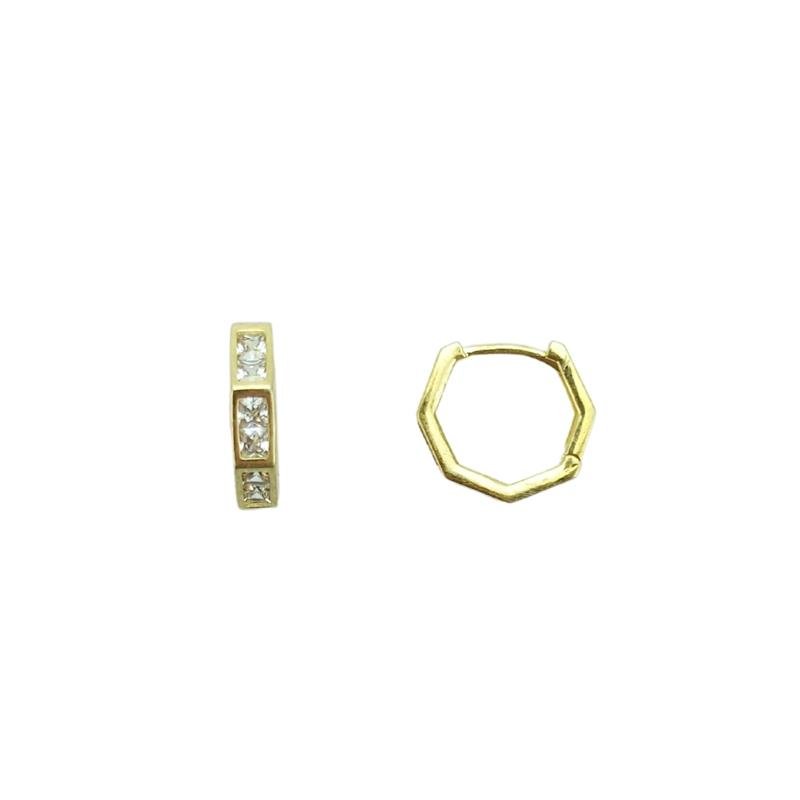 BRINCO FORTUNATO ARGOLINHA CLICK 12MM GEOMÉTRICA CRAVEJADA CRISTAL NO BRUTO
