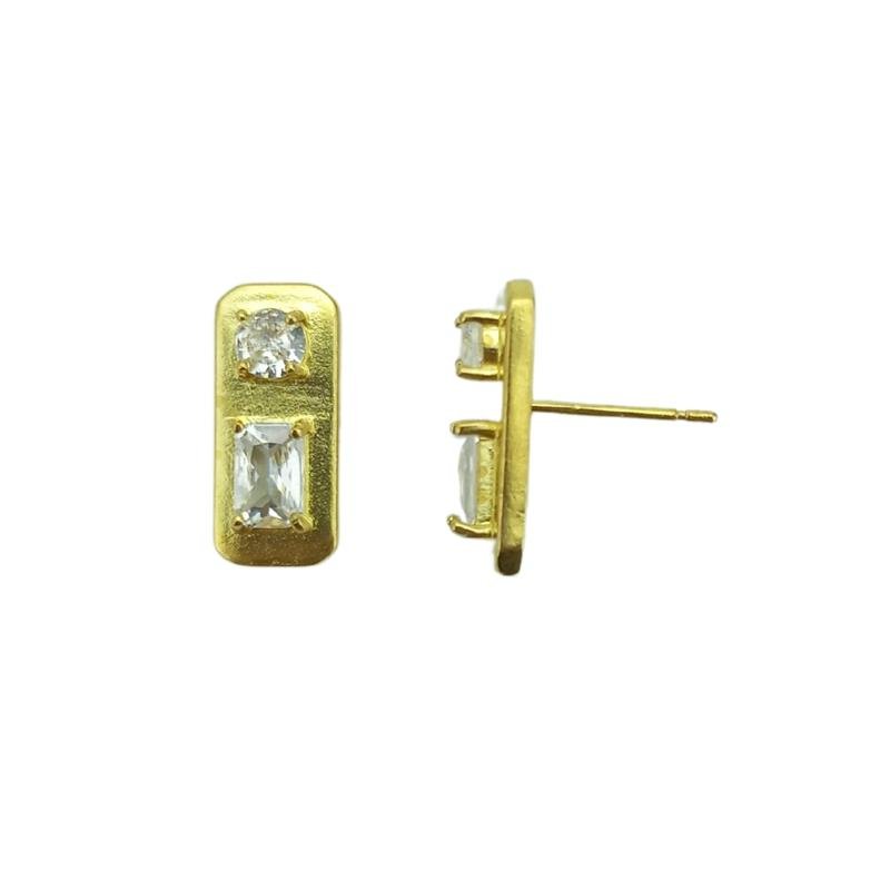 BRINCO FORTUNAO RETANGULAR 17MM COM ZIRCÔNIAS CRISTAL NO BRUTO