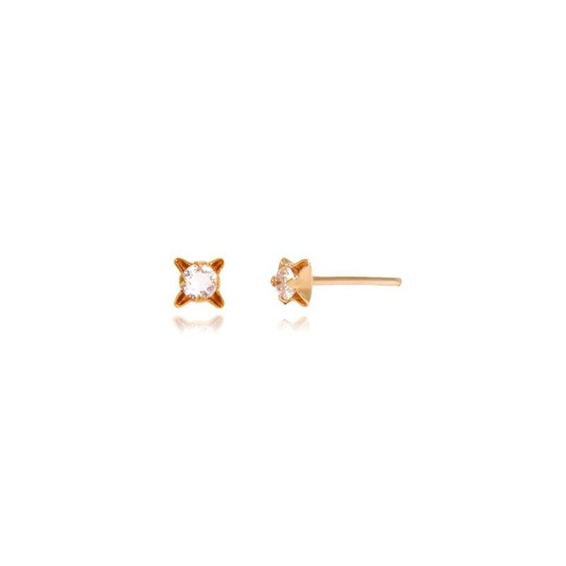BRINCO FORTUNATO CHATÃO FLOR 4 PONTAS E CRISTAL 3MM NO BRUTO