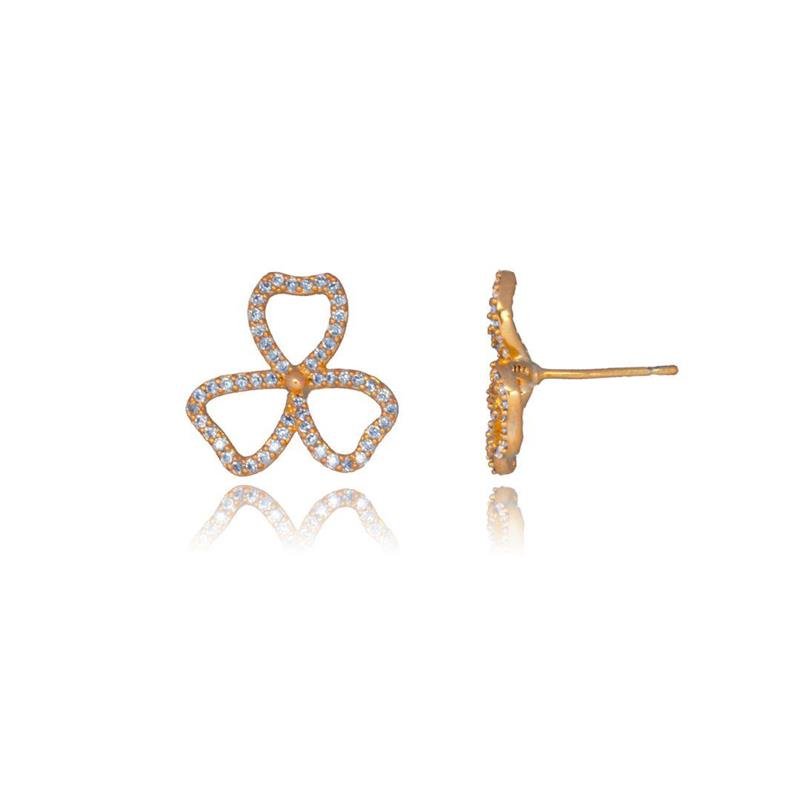 BRINCO FORTUNATO FLOR VAZADA CRAVEJADA 15MM CRISTAL NO BRUTO