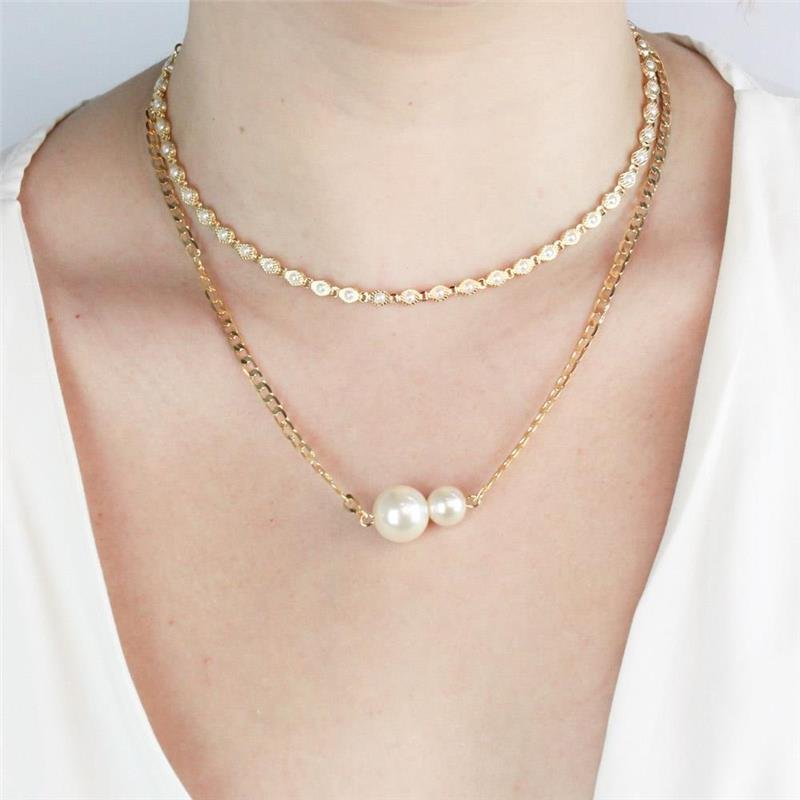 COLAR FORTUNATO CHOKER CORRENTE DUPLA COM PÉROLAS NO BRUTO