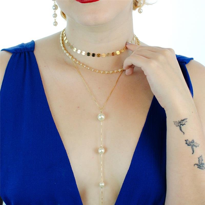 COLAR FORTUNATO CHOKER CORRENTE DUPLA COM PÉROLAS NO BRUTO
