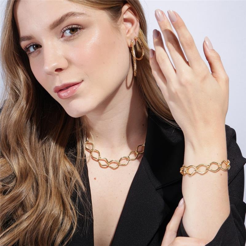 COLAR FORTUNATO CHOKER ELOS LOSANGOS TORCIDOS 13MM NO BRUTO