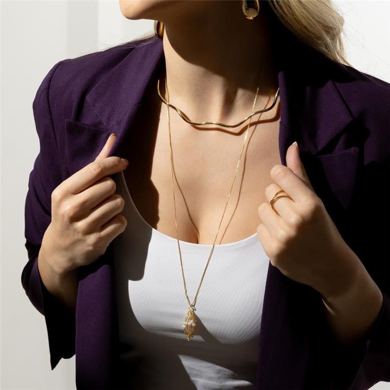 COLAR FORTUNATO VENEZIANA COM PÉROLA OVAL ARAMADA NO BRUTO