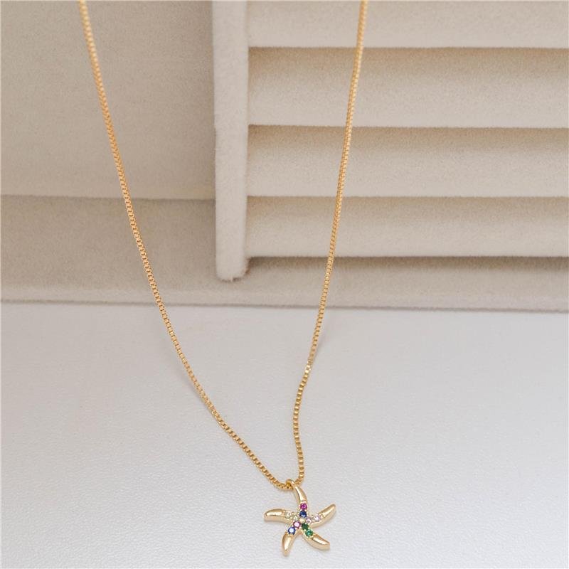 COLAR FORTUNATO VENEZIANA COM ESTRELA DO MAR CRAVEJADA ZIRCÔNIAS MULTICOLOR NO BRUTO