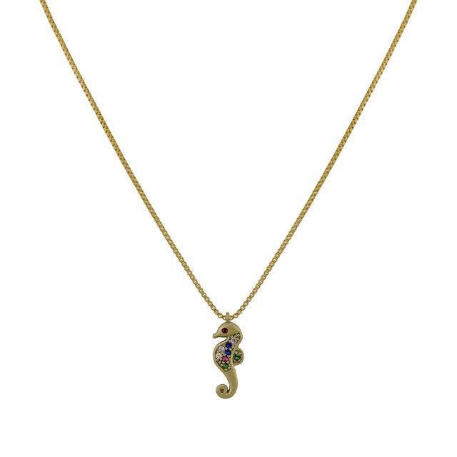 COLAR FORTUNATO VENEZIANA COM CAVALO MARINHO CRAVEJADO ZIRCÔNIAS MULTICOLOR NO BRUTO