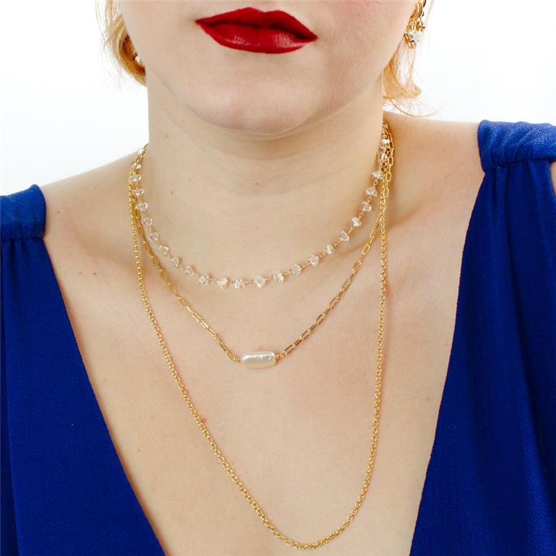 COLAR CHOKER FORTUNATO CORRENTE CRISTAIS DE VIDRO NO BRUTO