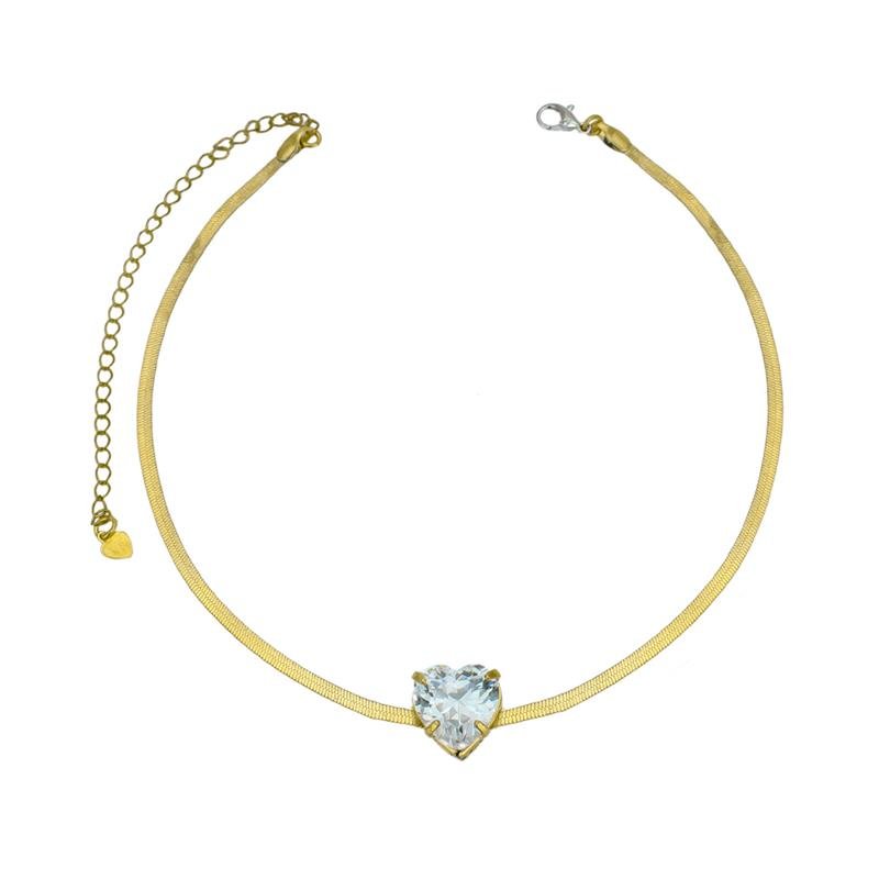 COLAR FORTUNATO CHOKER FITA COM CORAÇÃO DE ZIRCÔNIA NO BRUTO