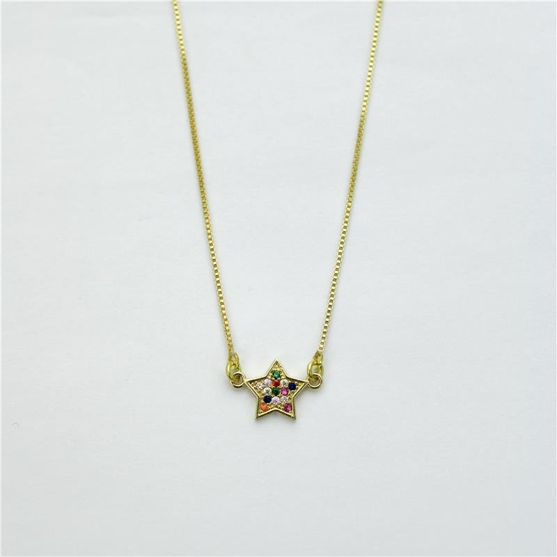 COLAR FORTUNATO VENEZIANA COM ESTRELA CRAVEJADA ZIRCÔNIAS MULTICOLOR NO BRUTO