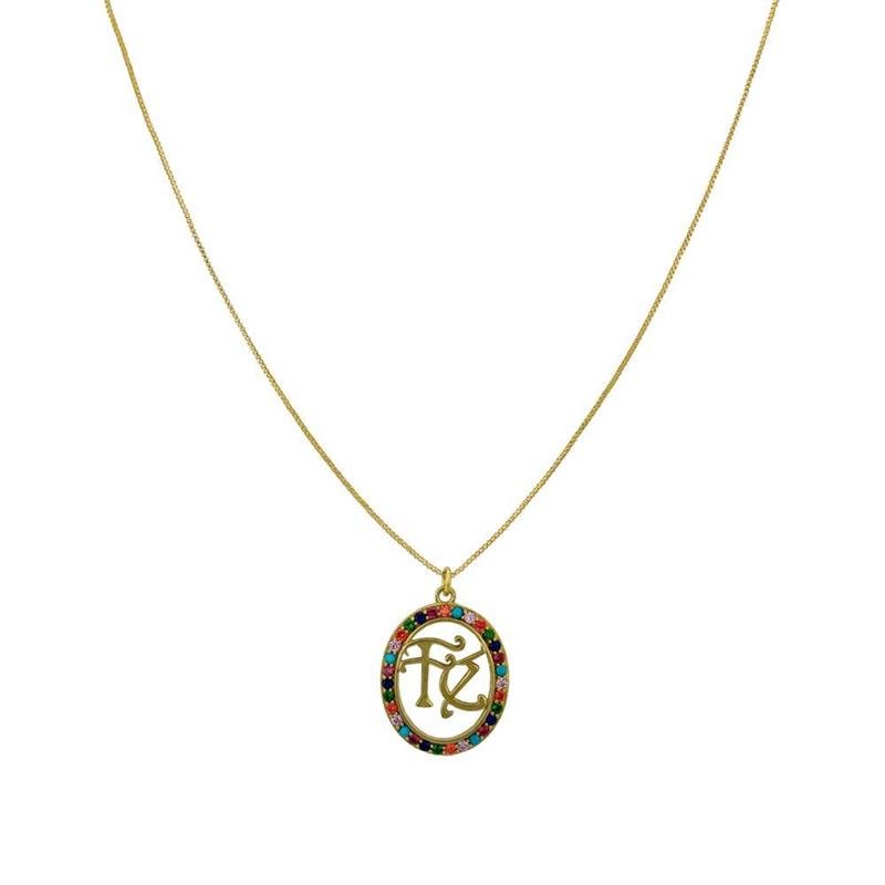 COLAR FORTUNATO VENEZIANA FÉ OVAL CRAVEJADO ZIRCÔNIAS MULTICOLOR NO BRUTO