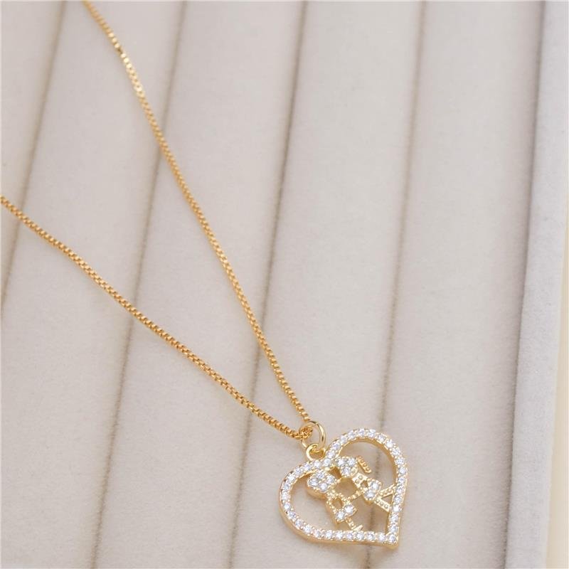 COLAR FORTUNATO VENEZIANA COM CORAÇÃO NAMORADOS CRAVEJADO ZIRCÔNIA CRISTAL NO BRUTO