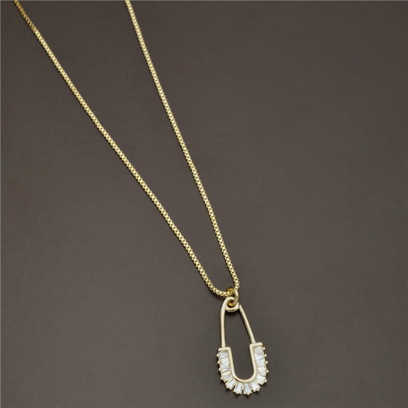 COLAR FORTUNATO VENEZIANA COM ALFINETE CRAVEJADO ZIRCÔNIA CRISTAL NO BRUTO
