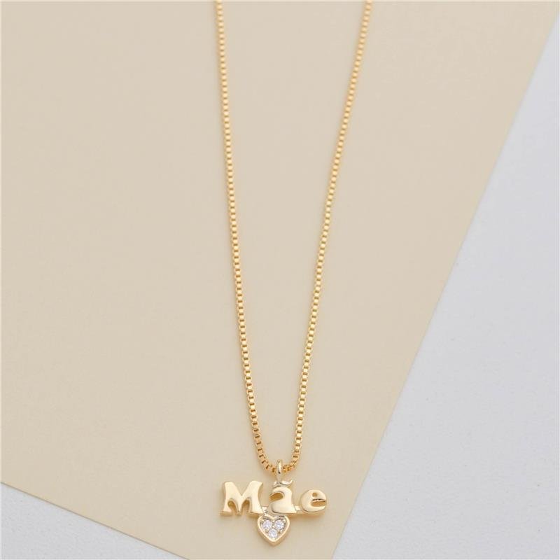 COLAR FORTUNATO VENEZIANA E MÃE COM CORAÇÃO CRAVEJADO CRISTAL NO BRUTO