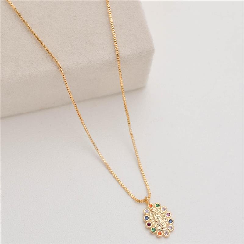 COLAR FORTUNATO VENEZIANA E NOSSA SENHORA APARECIDA CRAVEJADO ZIRCÔNIA MULTICOLOR NO BRUTO