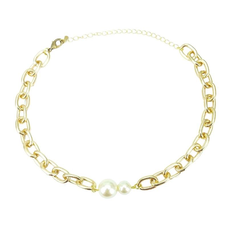 COLAR CHOKER FORTUNATO ELOS OVAIS 10,5MM COM PÉROLAS 10MM E 14MM NO BRUTO
