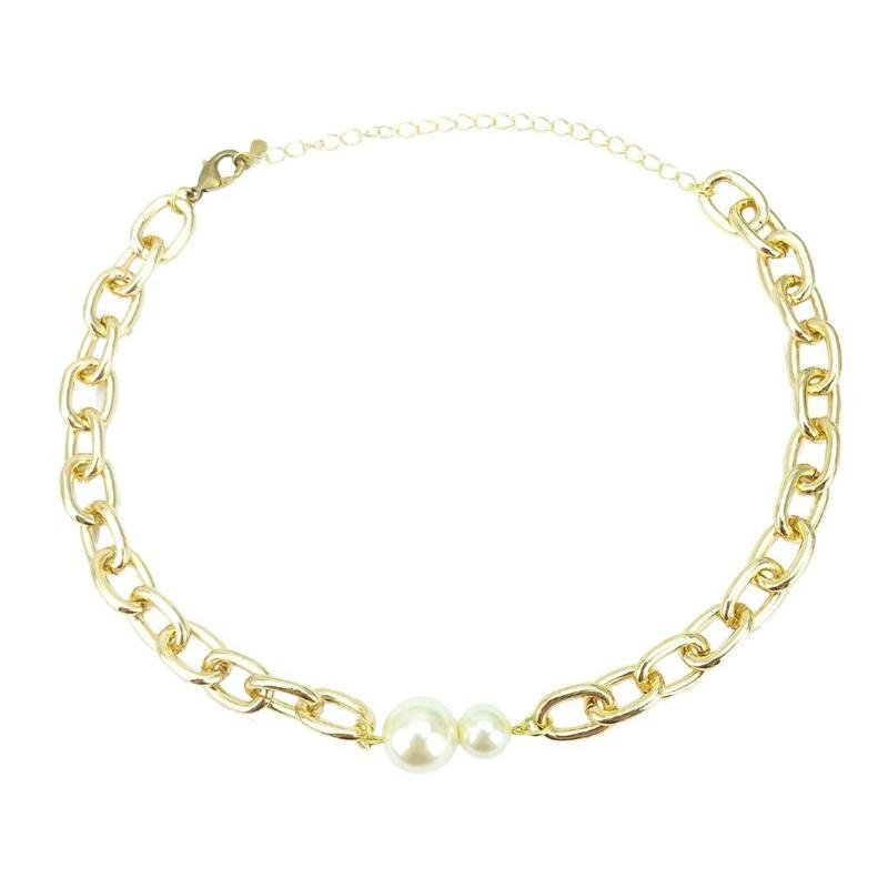 COLAR CHOKER FORTUNATO ELOS OVAIS 10MM COM PÉROLAS 10MM E 14MM NO BRUTO