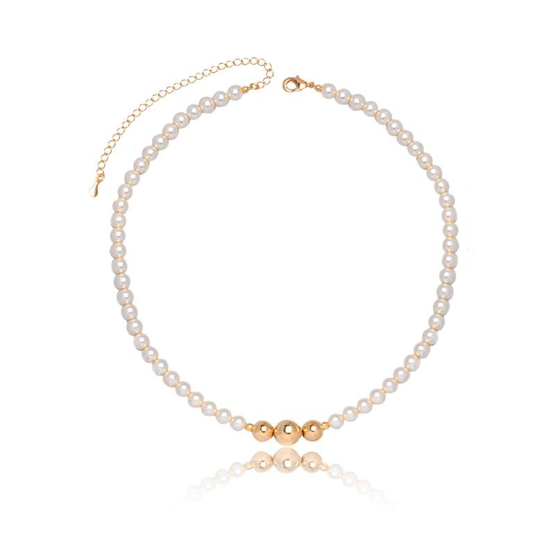 COLAR CHOKER FORTUNATO CORRENTE PÉROLAS 6MM COM ESFERAS 8MM E 10MM NO BRUTO