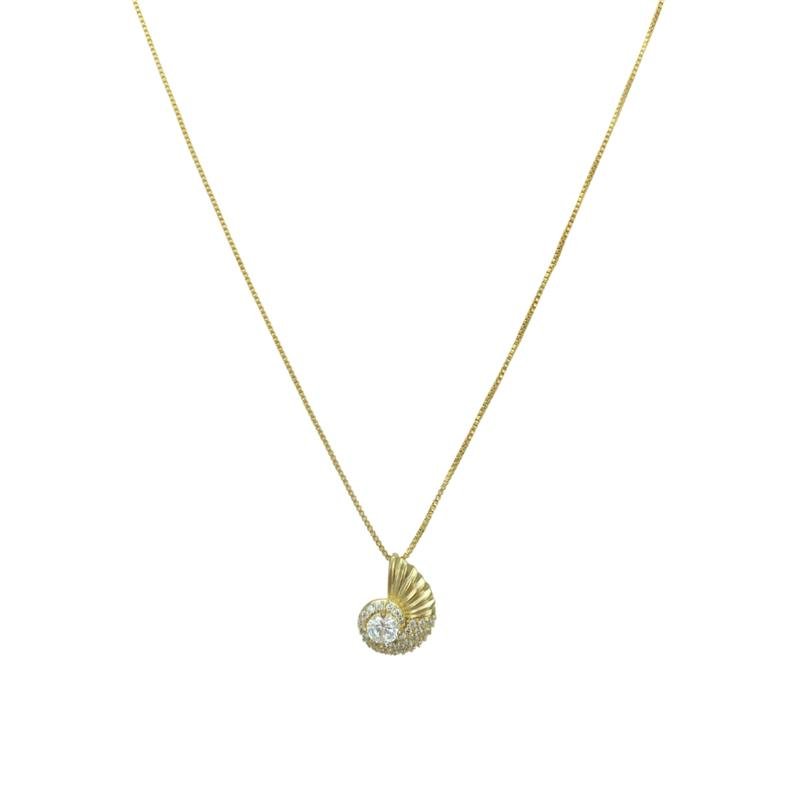 COLAR FORTUNATO VENEZIANA COM CONCHA ESPIRAL CRAVEJADA CRISTAL NO BRUTO