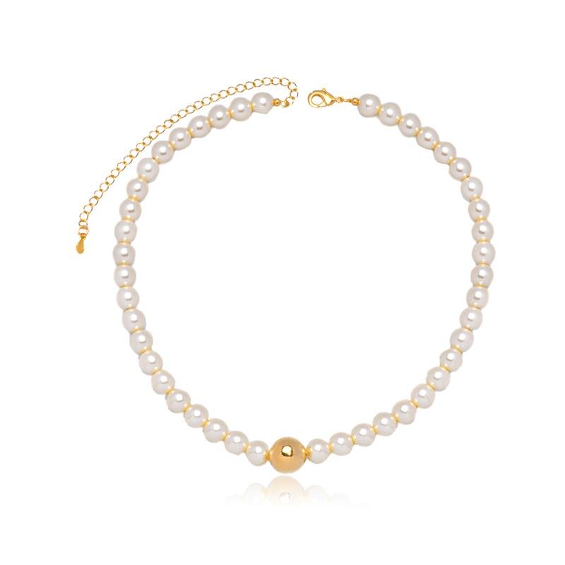 COLAR CHOKER FORTUNATO CORRENTE PÉROLAS 8MM E ESFERA 12MM NO BRUTO