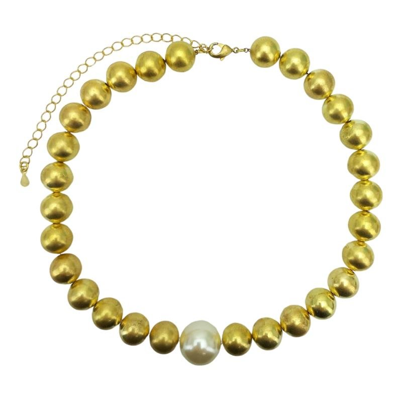 COLAR CHOKER FORTUNATO CORRENTE ESFERAS 12MMM COM PÉROLA 16MM NO BRUTO
