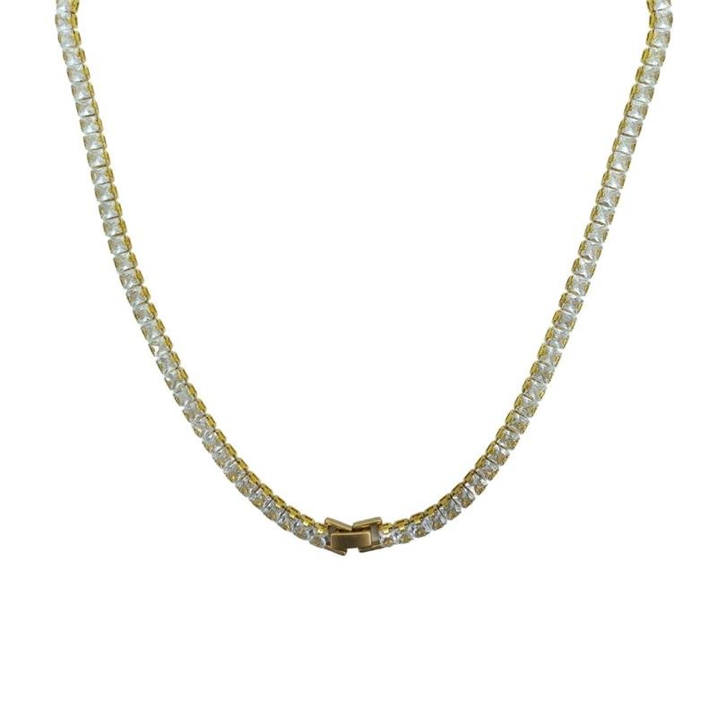 COLAR FORTUNATO RIVIERA ZIRCÔNIAS CARRÉ 4MM CRISTAL COM FECHO GAVETA NO BRUTO