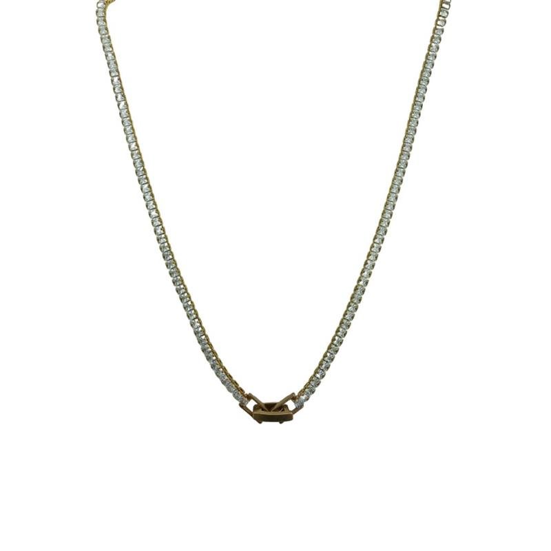 COLAR FORTUNATO RIVIERA ZIRCÔNIAS CARRÉ 2MM CRISTAL COM FECHO ITALIANO NO BRUTO