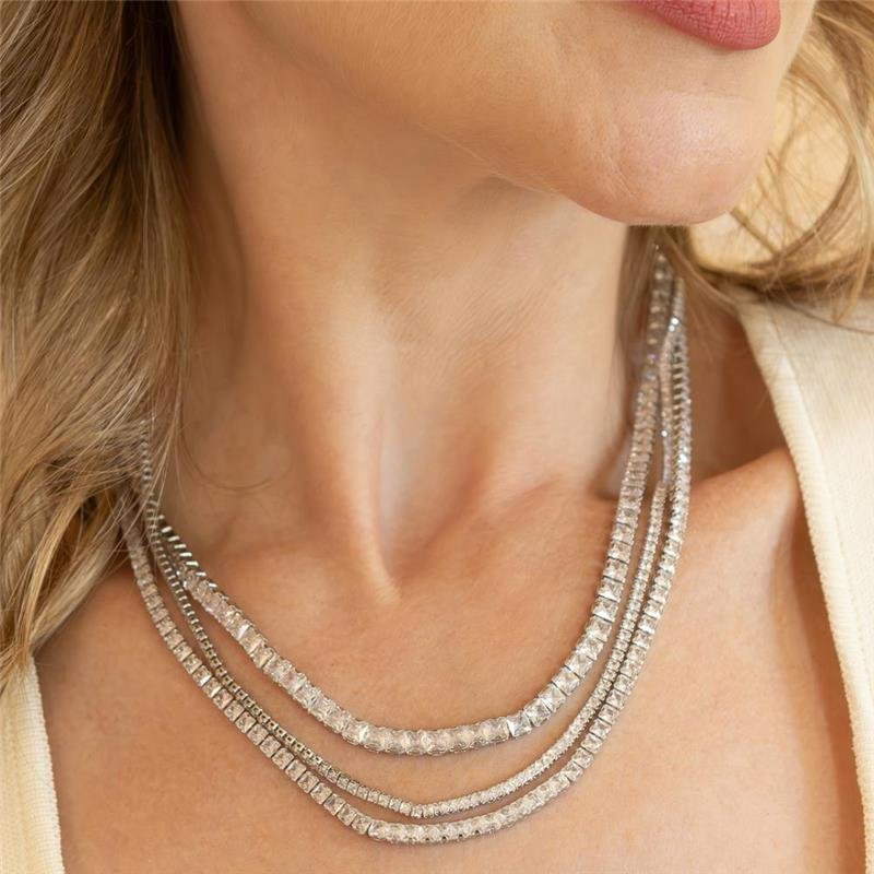 COLAR FORTUNATO RIVIERA ZIRCÔNIAS CARRÉ 2MM CRISTAL COM FECHO ITALIANO NO BRUTO