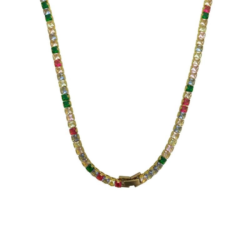 COLAR FORTUNATO RIVIERA ZIRCÔNIAS CARRÉ 4MM MULTICOLOR COM FECHO GAVETA NO BRUTO
