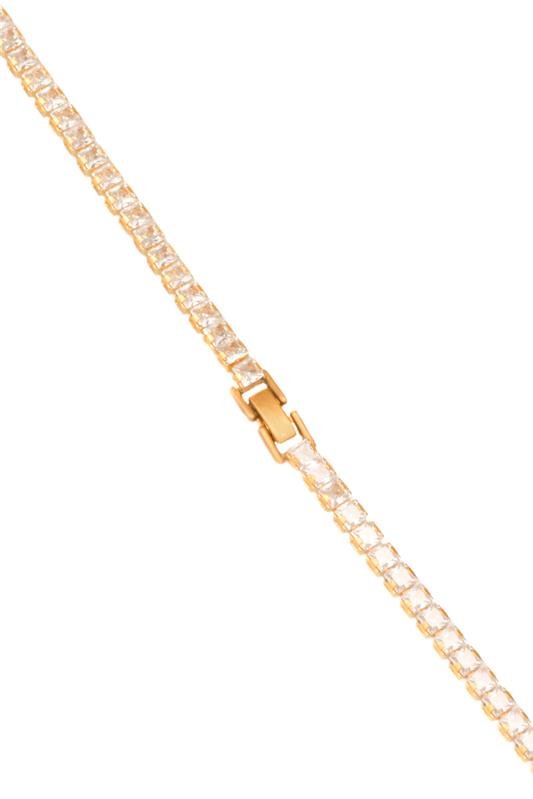 COLAR FORTUNATO RIVIERA ZIRCÔNIAS CARRÉ 4X4M CRISTAL COM FECHO ITALIANO NO BRUTO