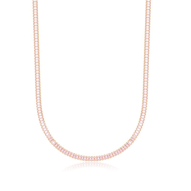COLAR FORTUNATO RIVIERA ZIRCÔNIAS BAGUETE 2X4MM ROSA CLARO NO BRUTO