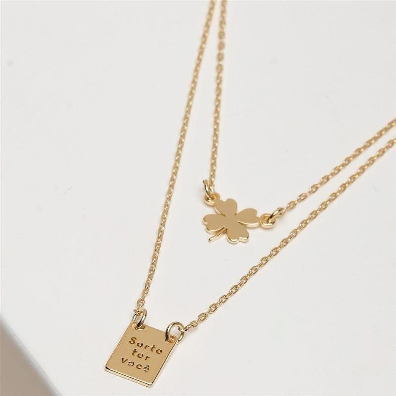 ESCAPULÁRIO FORTUNATO CARTIER COM PLAQUINHA SORTE TER VOCÊ E TREVO NO BRUTO