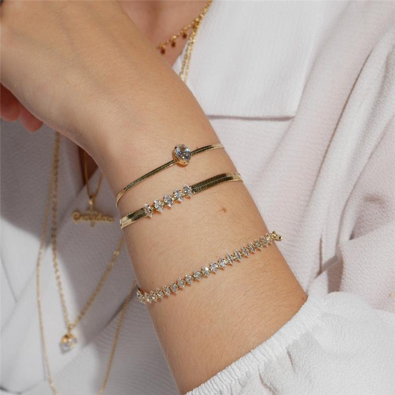 PULSEIRA FORTUNATO CORRENTE FITA COM ZIRCÔNIAS NAVETE CRISTAL NO BRUTO