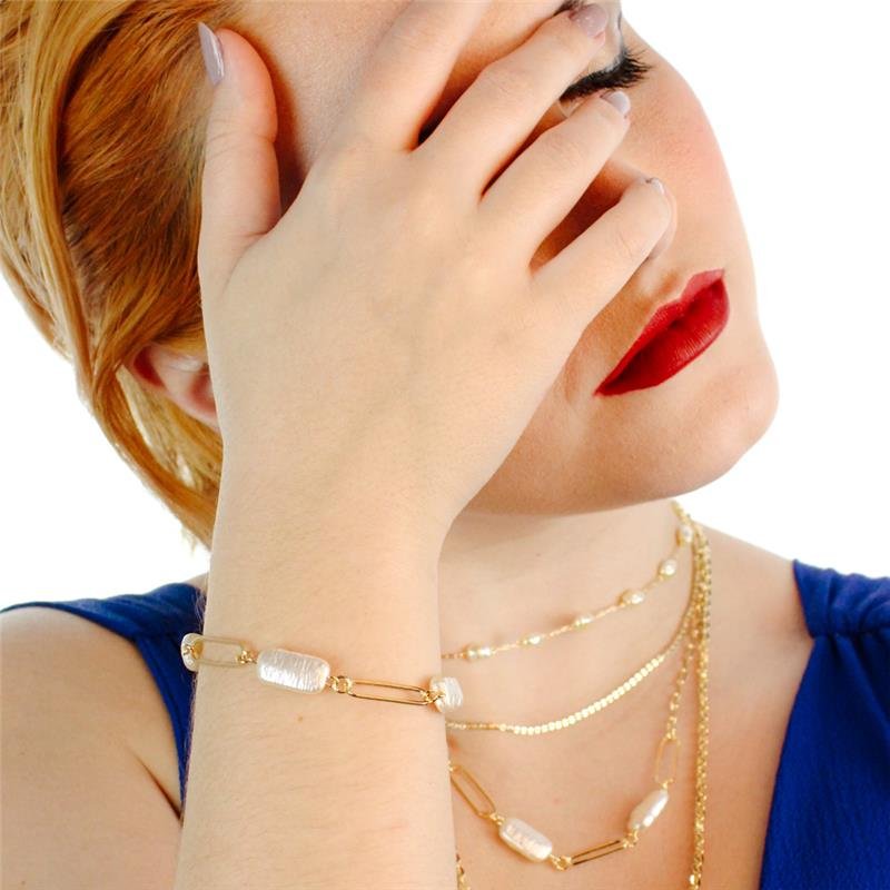 PULSEIRA FORTUNATO ELOS COM PÉROLAS RETANGULARES NO BRUTO