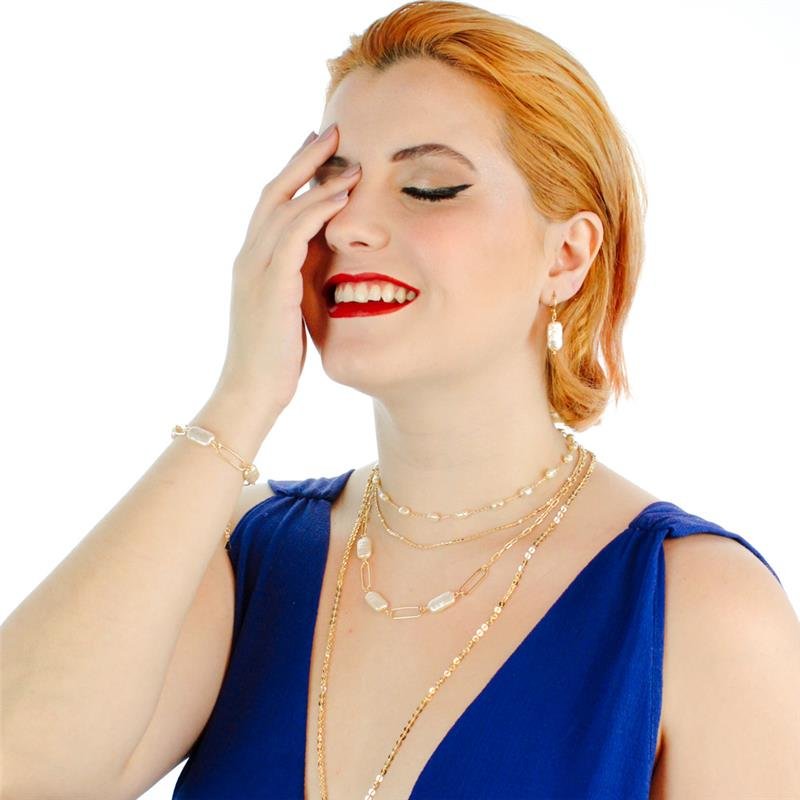 PULSEIRA FORTUNATO ELOS COM PÉROLAS RETANGULARES NO BRUTO