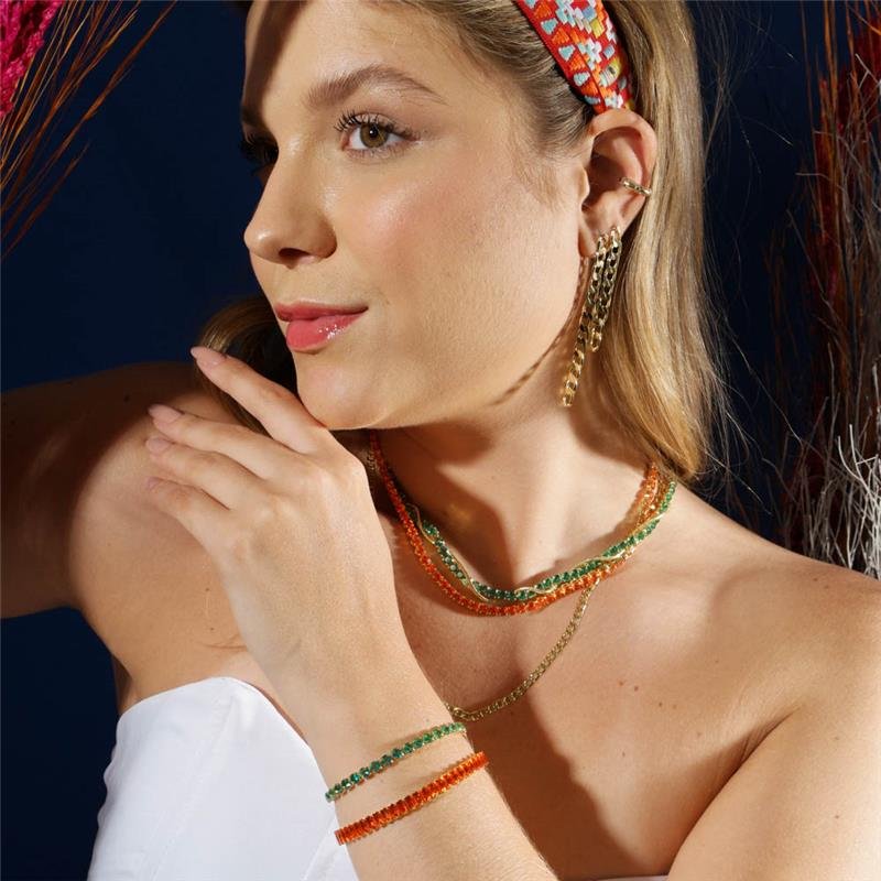 PULSEIRA REGULÁVEL FORTUNATO VENEZIANA COM ZIRCÔNIA 4MM TURMALINA NO BRUTO