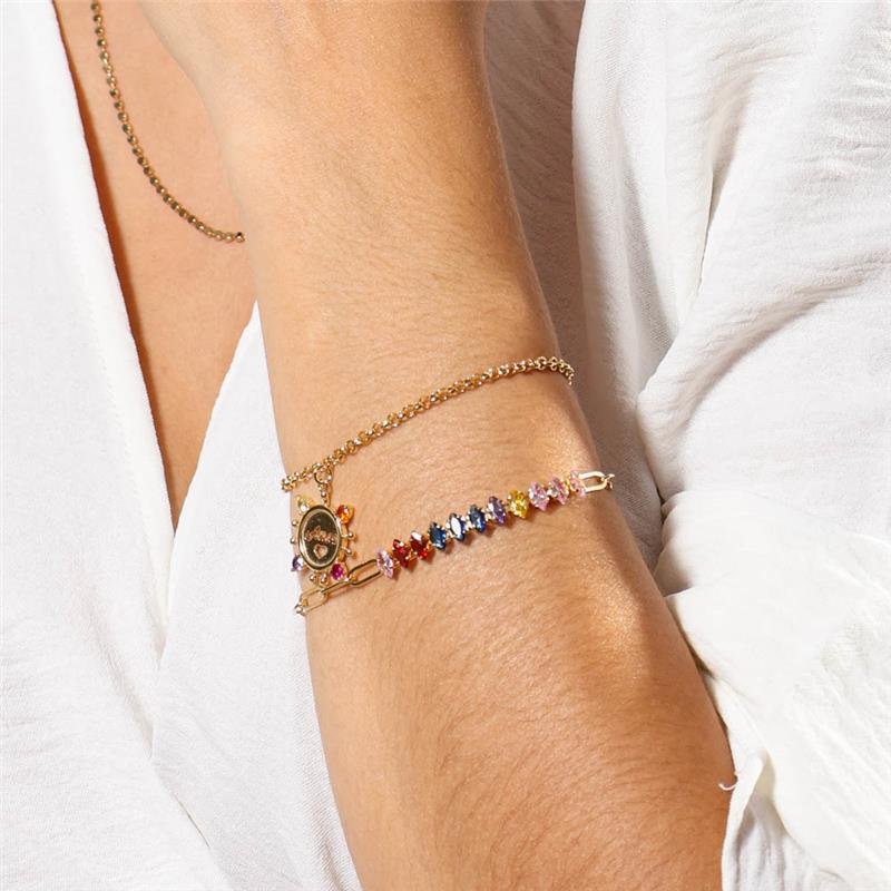 PULSEIRA FORTUNATO ELO PORTUGUÊS COM PINGENTE AMOR CRAVEJADO NO BRUTO