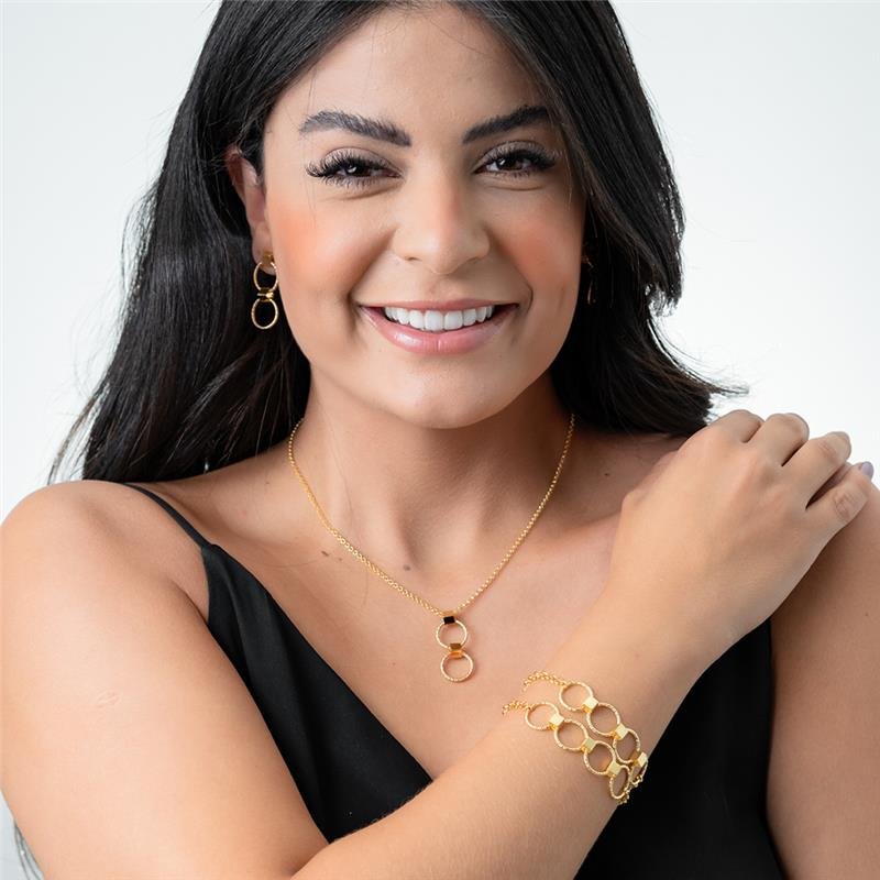 PULSEIRA FORTUNATO ELO PORTUGUÊS COM CANUTILHOS E AROS DIAMANTADOS NO BRUTO