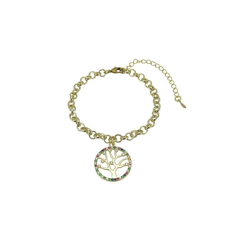 PULSEIRA FORTUNATO ELO PORTUGUÊS COM ÁRVORE DA VIDA MULTICOLOR NO BRUTO