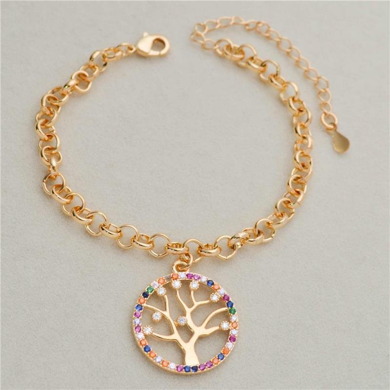 PULSEIRA FORTUNATO ELO PORTUGUÊS COM ÁRVORE DA VIDA MULTICOLOR NO BRUTO