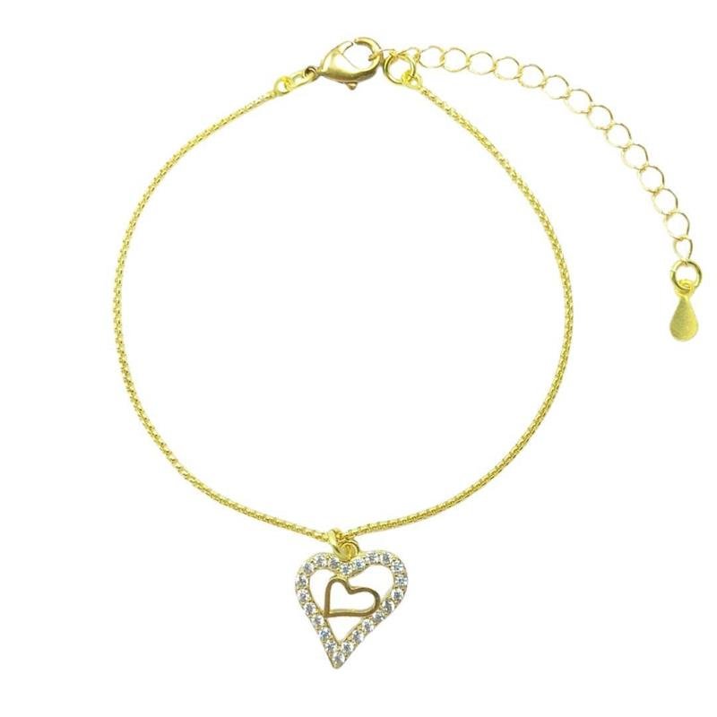 PULSEIRA FORTUNATO VENEZIANA REDONDA COM CORAÇÃO DUPLO CRAVEJADO CRISTAL NO BRUTO