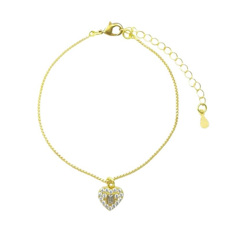PULSEIRA FORTUNATO VENEZIANA ARREDONDADA COM CORAÇÃO CRAVEJADO CRISTAL NO BRUTO