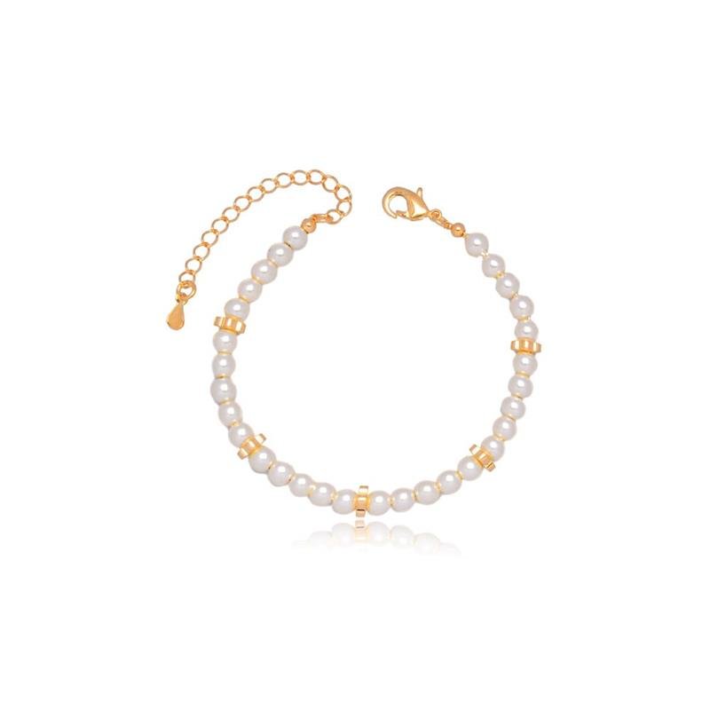 PULSEIRA FORTUNATO PÉROLAS 5MM COM FLORZINHAS NO BRUTO